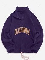 ZAFUL Sweat-shirt Vintage Lettre Brodée Fourré à Quart Zip en Laine L Concorde
