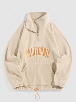 ZAFUL Sweat-shirt Vintage Lettre Brodée Fourré à Quart Zip en Laine L Jaune clair