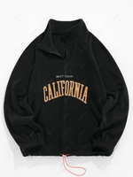 ZAFUL Sweat-shirt Vintage Lettre Brodée Fourré à Quart Zip en Laine L Noir
