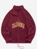 ZAFUL Sweat-shirt Vintage Lettre Brodée Fourré à Quart Zip en Laine L Rouge foncé