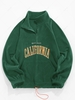 ZAFUL Sweat-shirt Vintage Lettre Brodée Fourré à Quart Zip en Laine L Vert profond