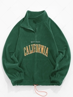 ZAFUL Sweat-shirt Vintage Lettre Brodée Fourré à Quart Zip en Laine L Vert profond