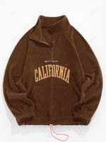 ZAFUL Sweat-shirt Vintage Lettre Brodée Fourré à Quart Zip en Laine M Café