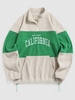 ZAFUL Sweat-shirt WEST COAST CALIFORNIA Slogan Brodé Bicolore Zippé en Polaire Xxl Blanc