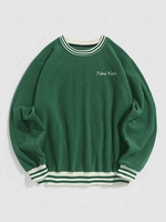 ZAFUL Sweat-shirt Zippé Brodée à Ourlet Rayé en Polaire Xl Vert profond