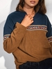 ZAFUL Sweat-shirt Zippé en Blocs de Couleurs en Laine en Jacquard M Café