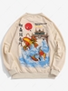 ZAFUL Sweat-shirt Oriental à Col Rond et Slogan Carp Leaping Over Dragon Gate Esthétique Y2K 2xl Kaki léger