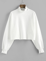 ZAFUL Sweatshirt Goutte Epaule à Col Haut à Volants S Blanc