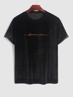 ZAFUL T-shirt à Dreamer Lettre Brodée en Velours à Manches Courtes M Noir