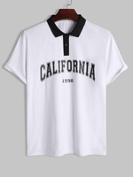 ZAFUL T-shirt à Imprimé CALIFORNIA à Col Polo à Manches Courtes L Blanc