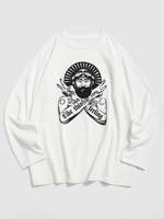 ZAFUL T-shirt à Imprimé Caractère Graphique à Manches Longues Streetwear Xxl Blanc