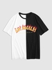 ZAFUL T-shirt à Imprimé Flamme et Lettre LOS ANGELES Bicolore Streetwear L Blanc