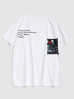 ZAFUL T-shirt à Imprimé Fleur Lettre Rose à Manches Courtes L Blanc