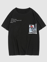 ZAFUL T-shirt à Imprimé Fleur Lettre Rose à Manches Courtes M Noir