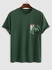 ZAFUL T-shirt à Imprimé Fleuri Feuille Tropicale à Manches Courtes avec Poche M Vert profond