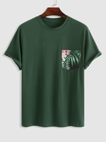 ZAFUL T-shirt à Imprimé Fleuri Feuille Tropicale à Manches Courtes avec Poche M Vert profond