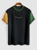ZAFUL T-shirt à Imprimé Lettre Brodée en Blocs de Couleurs à Manches Courtes Streetwear Xxl Noir
