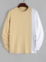 ZAFUL T-shirt à Imprimé Lettre en Blocs de Couleurs à Manches Longues L Café lumière