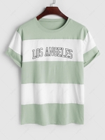 ZAFUL T-shirt à Imprimé Lettre LOS ANGELES en Blocs de Couleurs à Manches Courtes Xl Vert clair