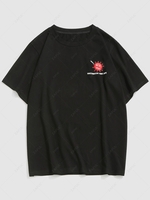ZAFUL T-shirt à Imprimé Lettre Point de Boutonnière Graphique à Manches Courtes Streetwear S Noir