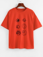ZAFUL T-shirt à Imprimé Lune Soleil Etoile à Goutte Epaule L Orange