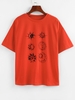 ZAFUL T-shirt à Imprimé Lune Soleil Etoile à Goutte Epaule M Orange