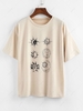 ZAFUL T-shirt à Imprimé Lune Soleil Etoile à Goutte Epaule S Café lumière
