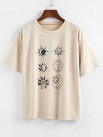 ZAFUL T-shirt à Imprimé Lune Soleil Etoile à Goutte Epaule S Café lumière