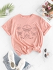 ZAFUL T-shirt à Imprimé Papillon et Lune Surdimensionné à Goutte Epaule M Rose clair