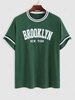 ZAFUL T-shirt à Lettre BROOKLYN NEW YORK et Rayures Brodées à Manches Courtes L Vert profond