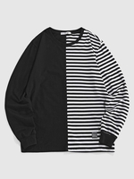 ZAFUL T-shirt Applique Rayé Imprimé à Demi-Manches Xxl Noir