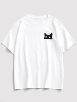 ZAFUL T-shirt Basique à Imprimé Chat Dessin Animé Xs Blanc