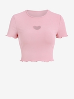 ZAFUL T-shirt Bébé Côtelé Découpé en Forme de Cœur à Ourlet en Laitue M Rose clair