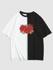 ZAFUL T-shirt Bicolore à Imprimé Rose Fleur Xl Noir