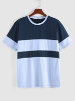 ZAFUL T-shirt Bicolore en Blocs de Couleurs à Manches Courtes L Bleu clair