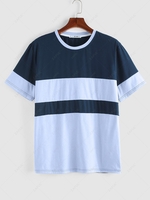ZAFUL T-shirt Bicolore en Blocs de Couleurs à Manches Courtes M Bleu clair