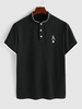 ZAFUL T-shirt Carte Brodée à Demi-Bouton L Noir
