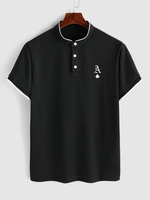 ZAFUL T-shirt Carte Brodée à Demi-Bouton S Noir