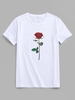 ZAFUL T-shirt Classique Motif de Rose à Col Rond 2xl Blanc