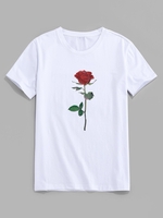 ZAFUL T-shirt Classique Motif de Rose à Col Rond 2xl Blanc