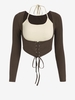 ZAFUL T-shirt Corset Superposé Côtelé Style Corset en Blocs de Couleurs à Lacets à Col Halter M