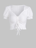 ZAFUL T-shirt Court Ajouré Manches Courtes à Col V à Volants avec Œillet M Blanc