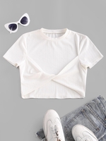 ZAFUL T-shirt Court Ajusté Côtelé Tordu S Blanc