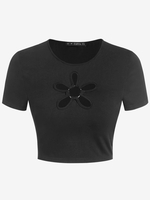 ZAFUL T-shirt Court Anneau en O Découpé L Noir