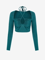 ZAFUL T-shirt Court Croisé à Lacets à Col Halter S Vert profond