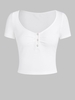 ZAFUL T-shirt Court Côtelé Bouton en Avant à Volants S Blanc