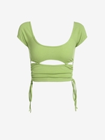 ZAFUL T-shirt Court Côtelé Découpé à Lacets L Vert clair