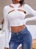 ZAFUL T-shirt Court Côtelé Découpé à Manches Longues S Blanc