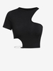 ZAFUL T-shirt Court Côtelé Découpé Embelli de Chaîne M Noir