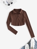 ZAFUL T-shirt Court Côtelé Demi-Patte de Boutonnage S Café profond
